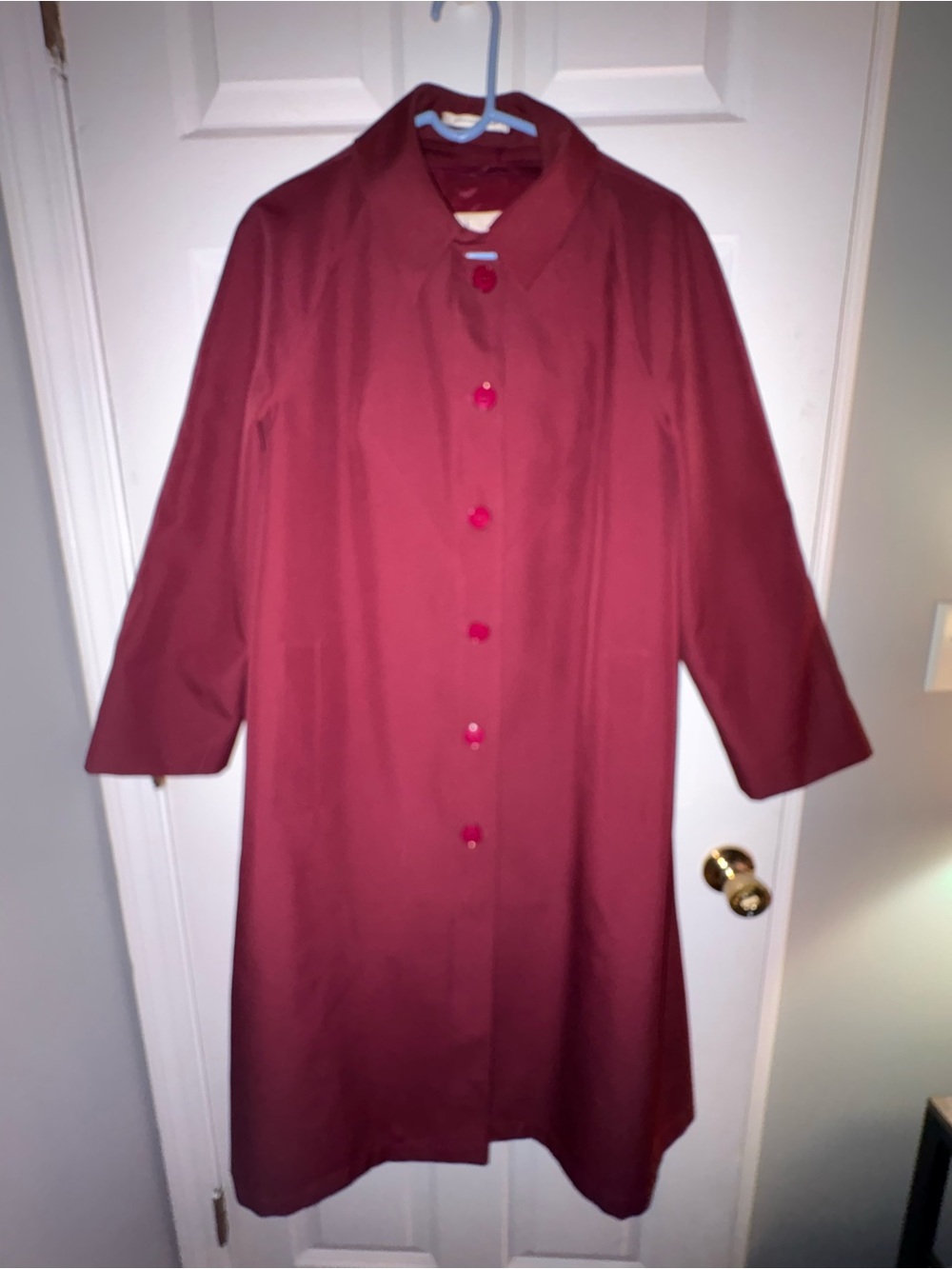 Women’s Long Button-Front Burgundy Trench Coat-Vintage